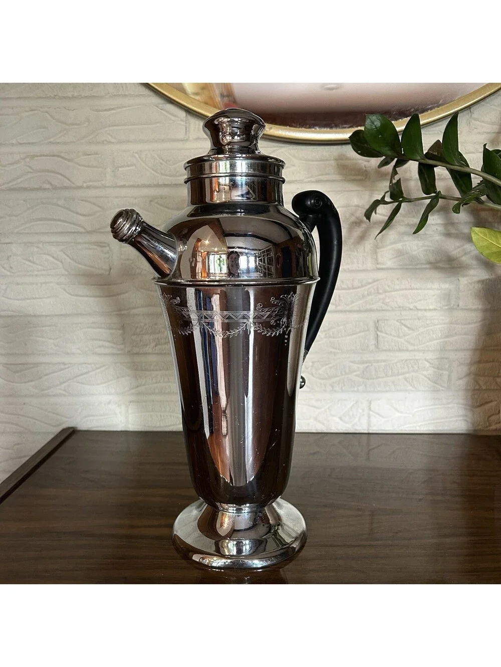 Vintage 1930s Art Deco Chrome Cocktail Shaker Pitcher LB Chromium Bakelite 12